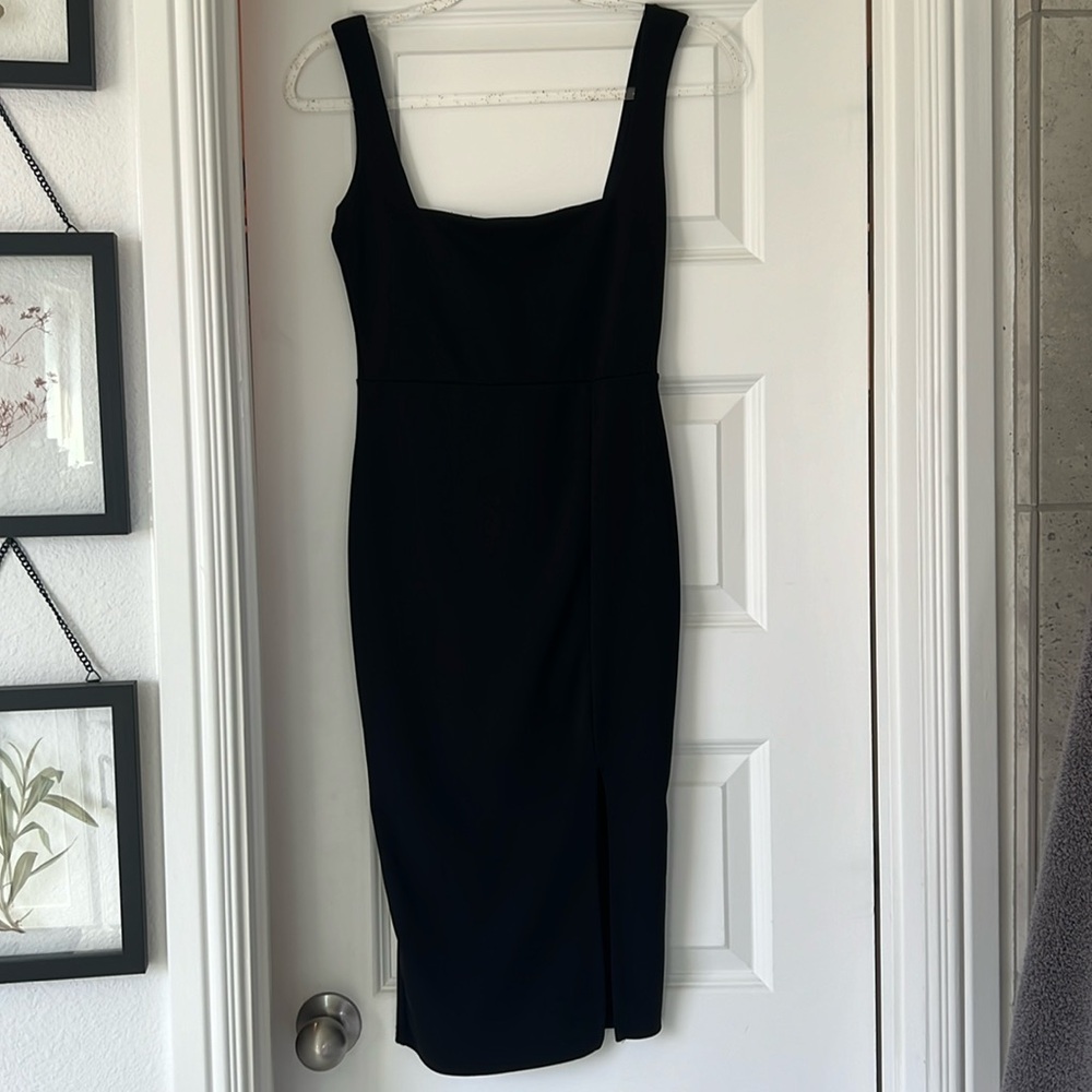 NastyGal Small square neck black dress
